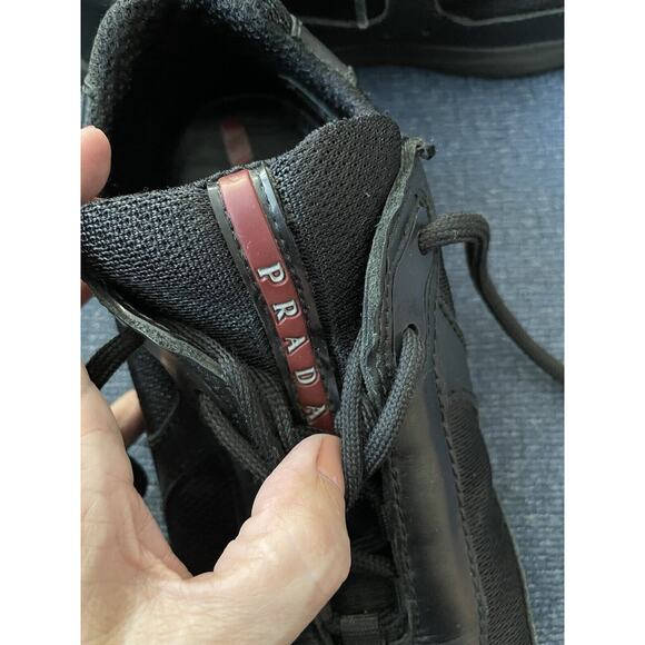 Prada Shoes Americas Cup Men’s 8 Sneakers Black Leather SOME WEAR Outdoor Style - Picture 6 of 16